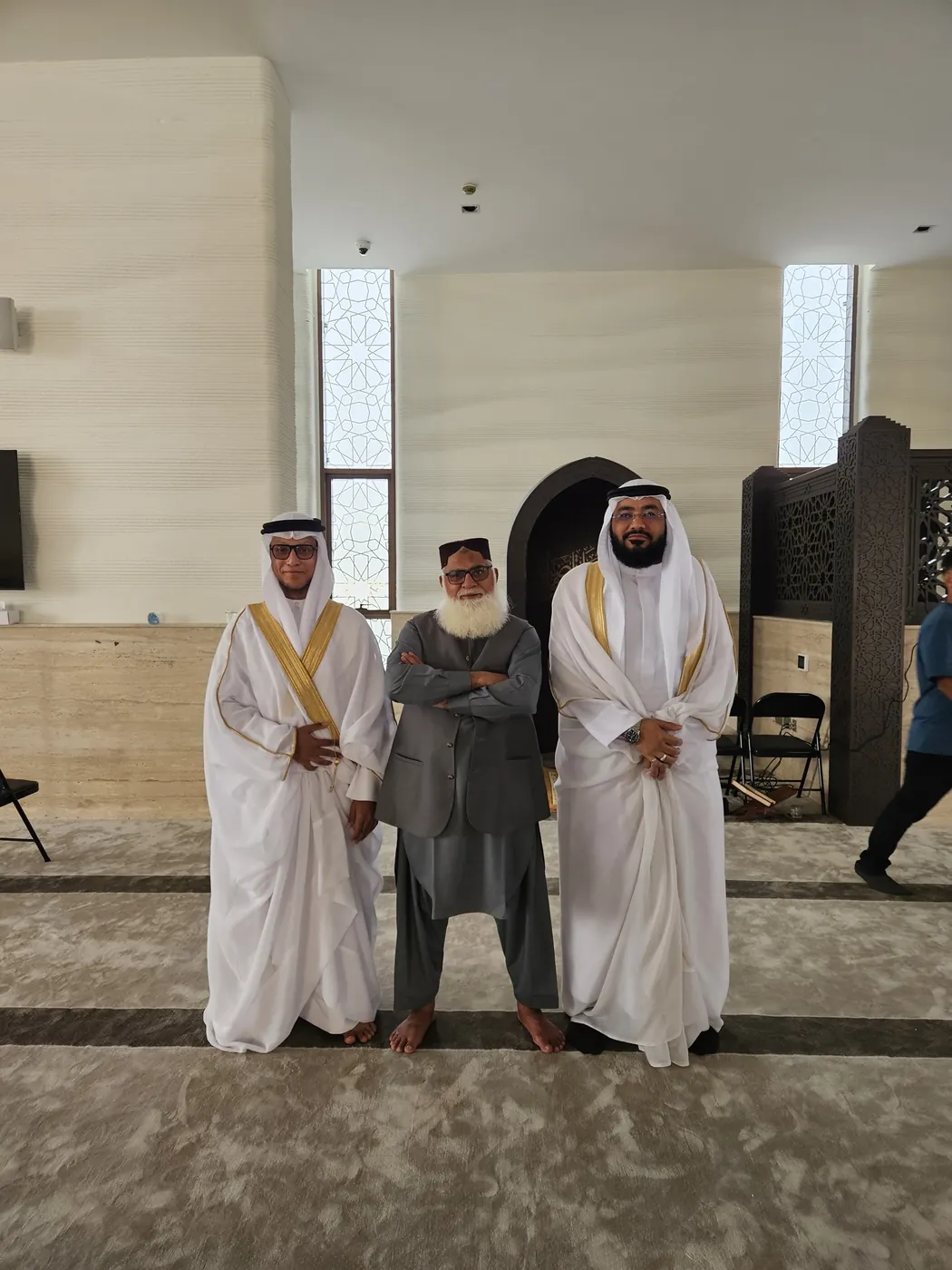 Mufti Habib with an elder and a colleague in front of the mihrab